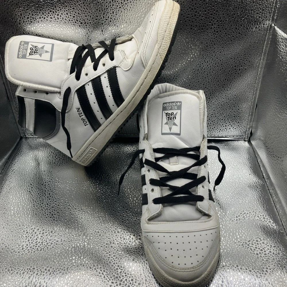 Adidas Top Ten Hi White Black white Mens Sneakers Basketball Shoes Size 8